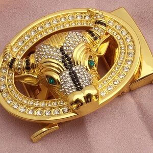 Gold tone Rhinestone Bull Head Belt Buckle